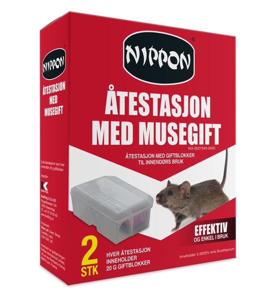 Giftstasjon mot mus - Nippon 2 Pack Bromadiolone 