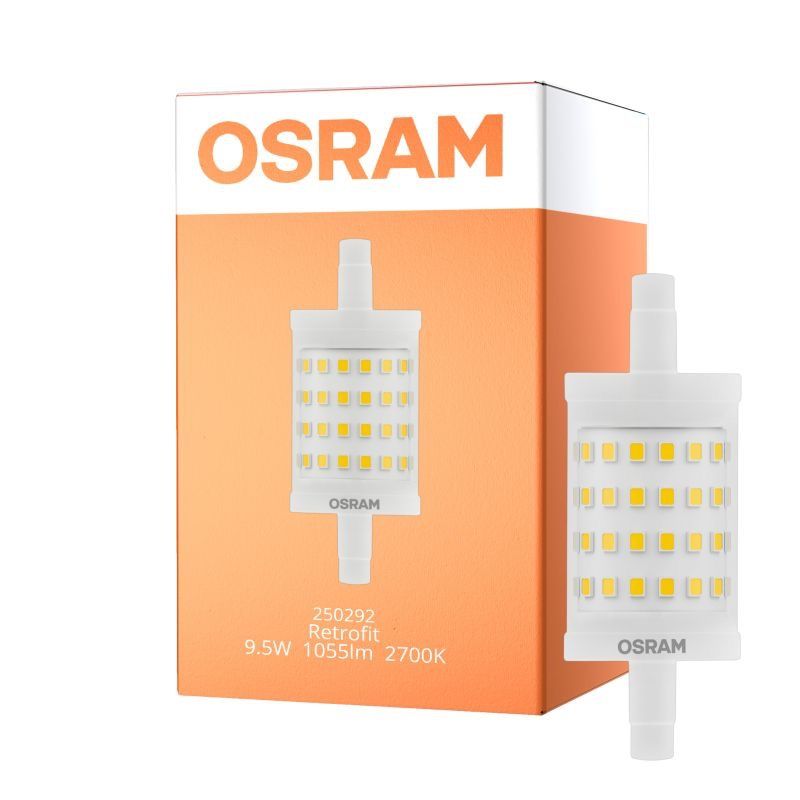 Osram LED R7s 78mm Klar 9.5W 1055lm - 827 Ekstra Varm Hvit | Dimbar - Erstatter 75W